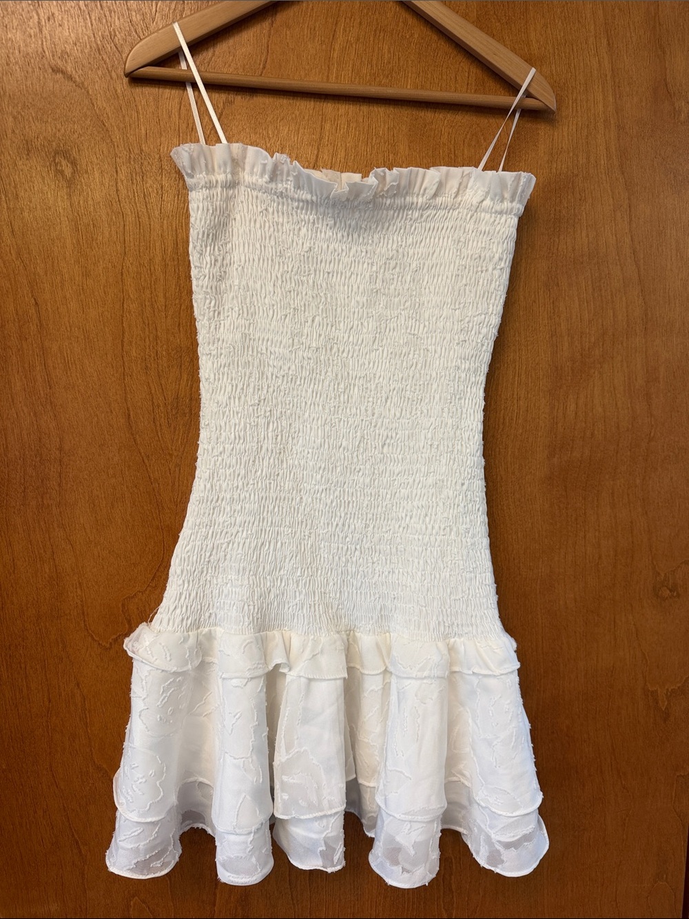 DO+BE White Strapless Smocked Ruffle Mini Dress